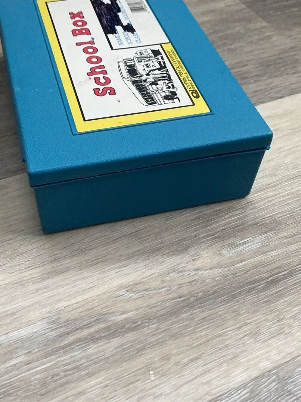 Vintage Empire Pencil Plastic School Box Case Blue School Bus